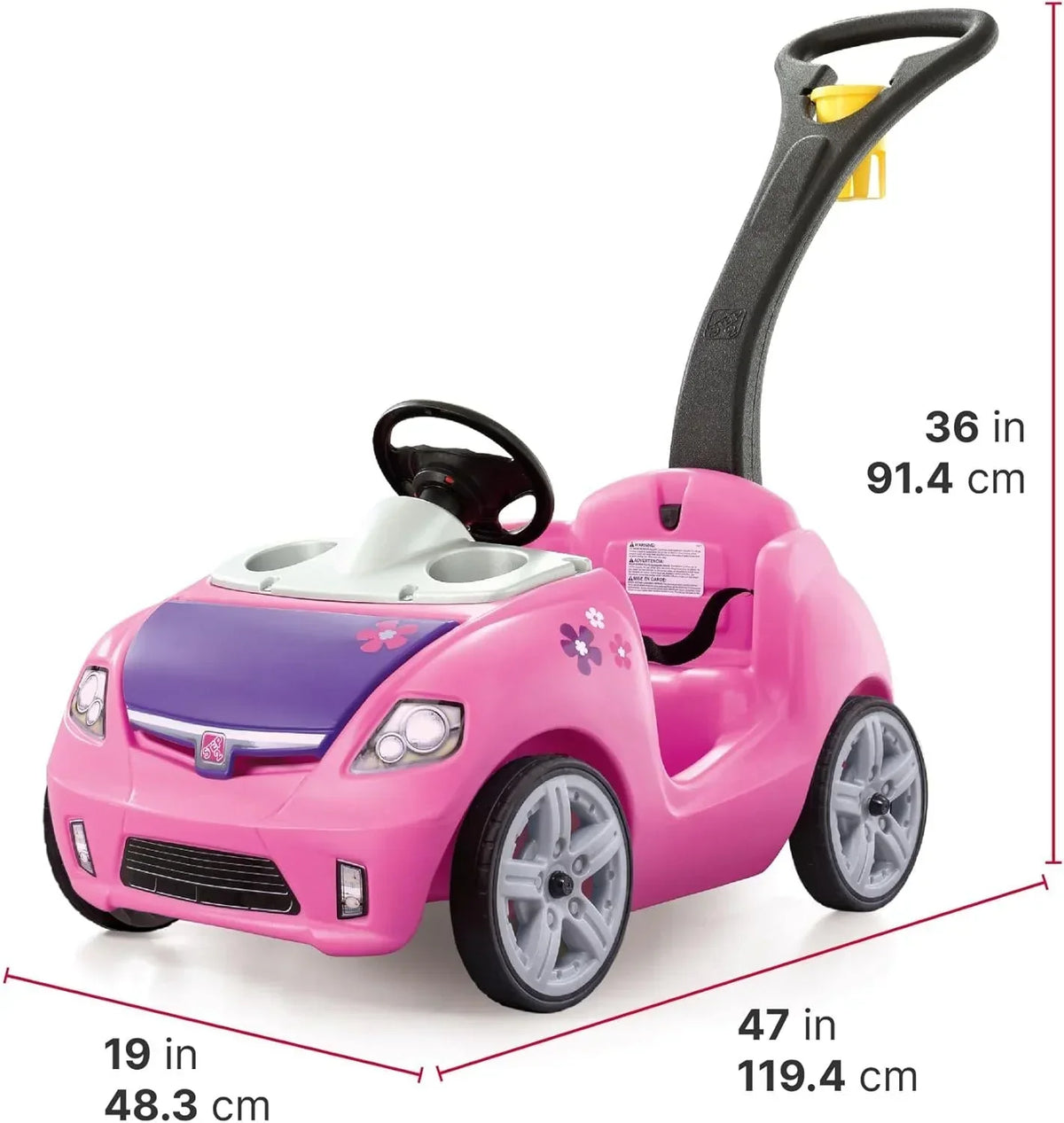 Step2 Ride-On Push Toy Car, Pink, Large, With Included Seat Belt - Whisper Ride II