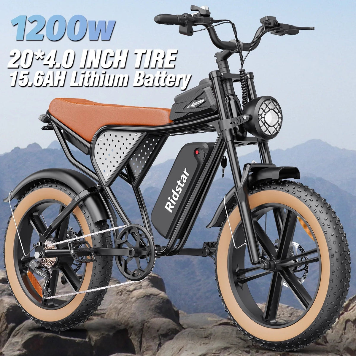 1500W Electric Mountain Bike 48V 20Ah, 20 inch Fat Tires, Shimano 7-Speed, Full Suspension - q20-1500w