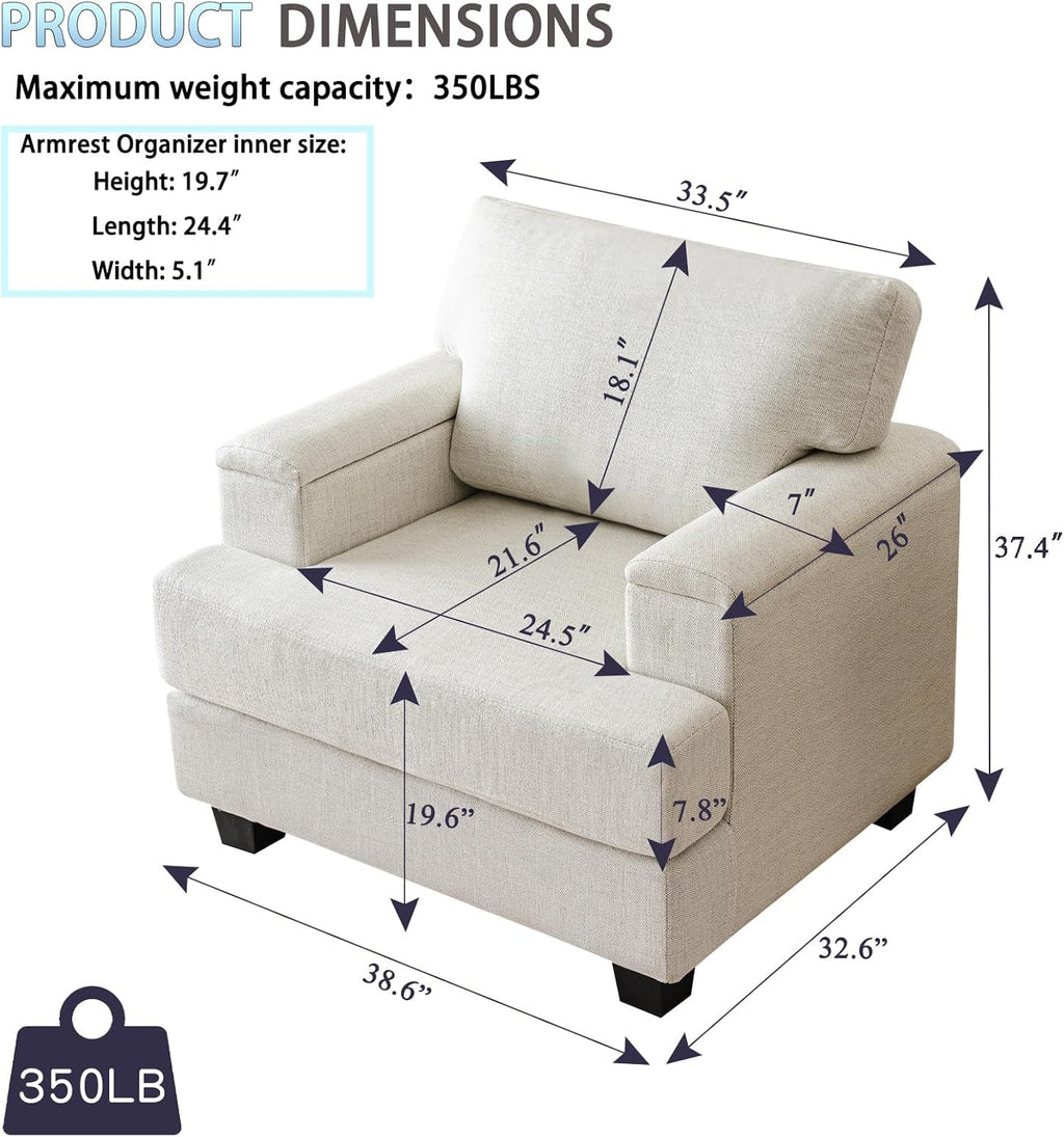 Oversized Chenille Accent Chair With Armrest Organizer And 7.8 in Cushion