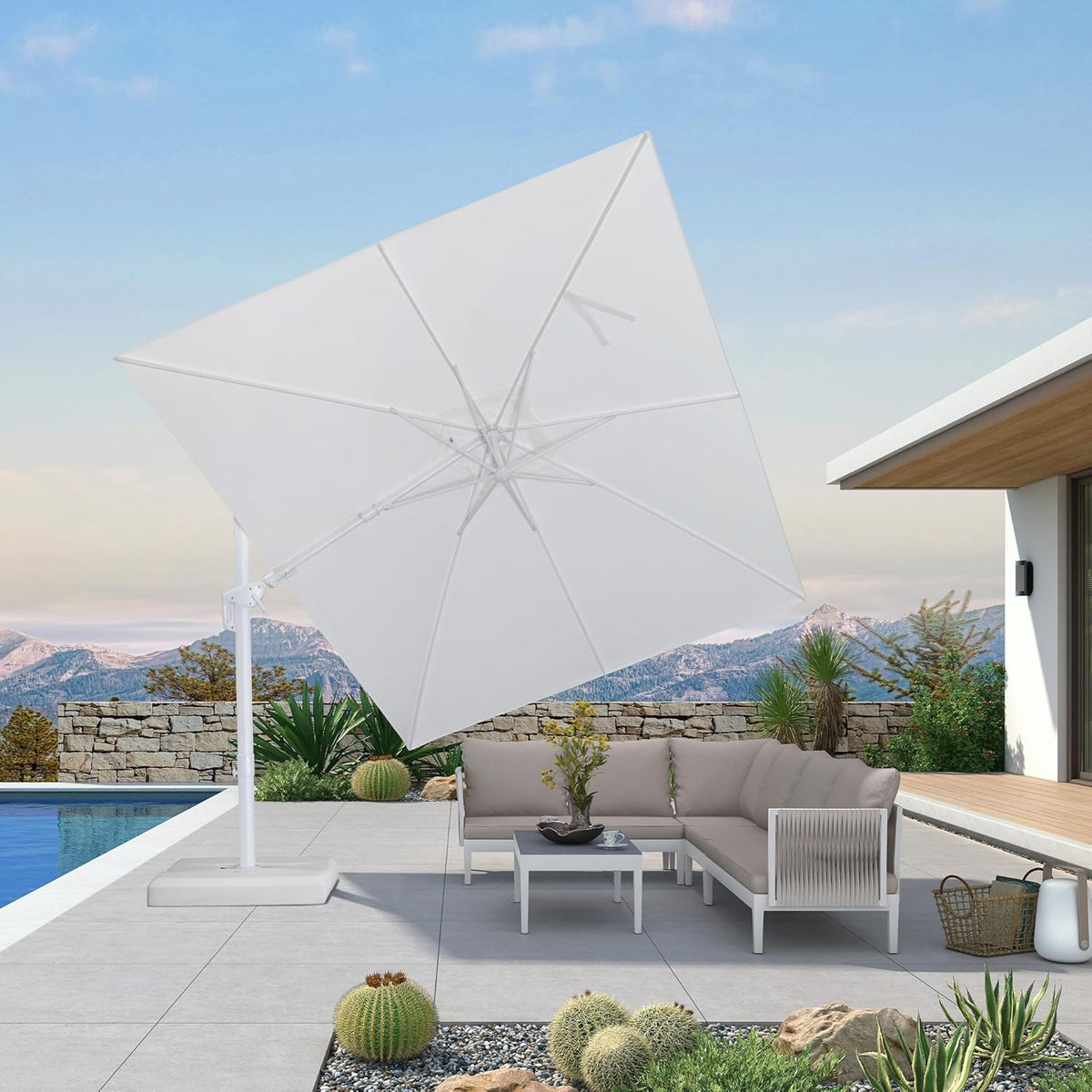 PURPLE LEAF 9' x 12' White Right-Left Tilt Aluminum Cantilever Patio Umbrella