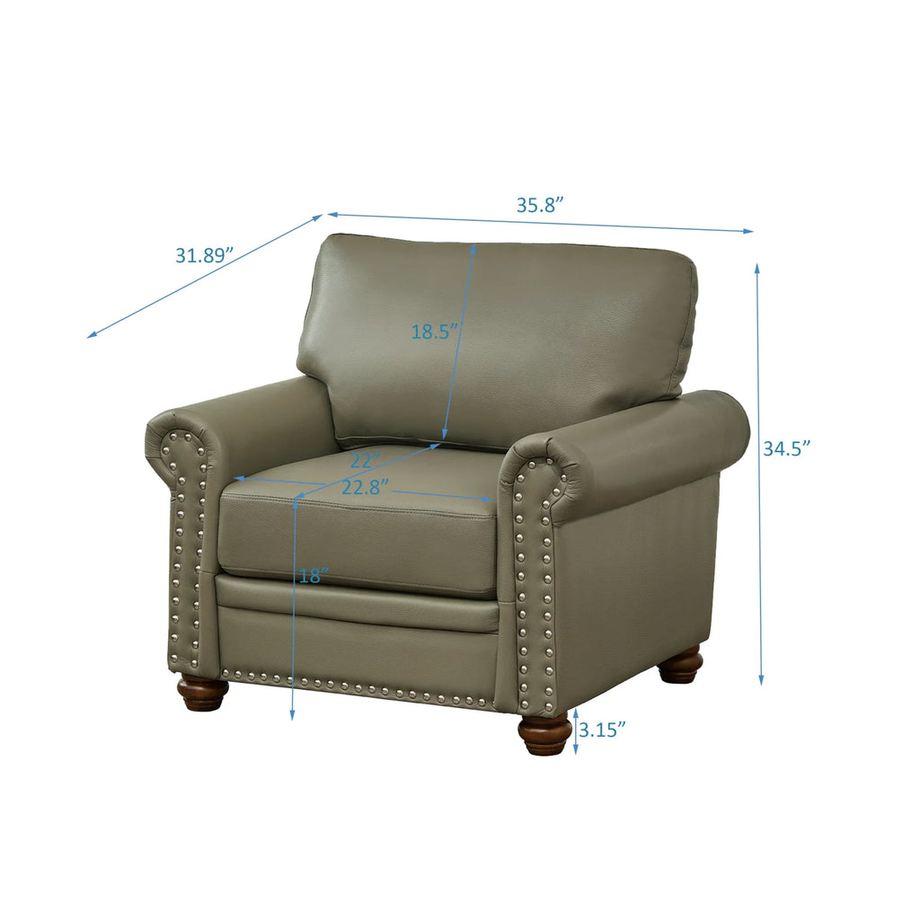 Single Seat Living Room Sofa Chair With Wood Legs, Grey Faux Leather