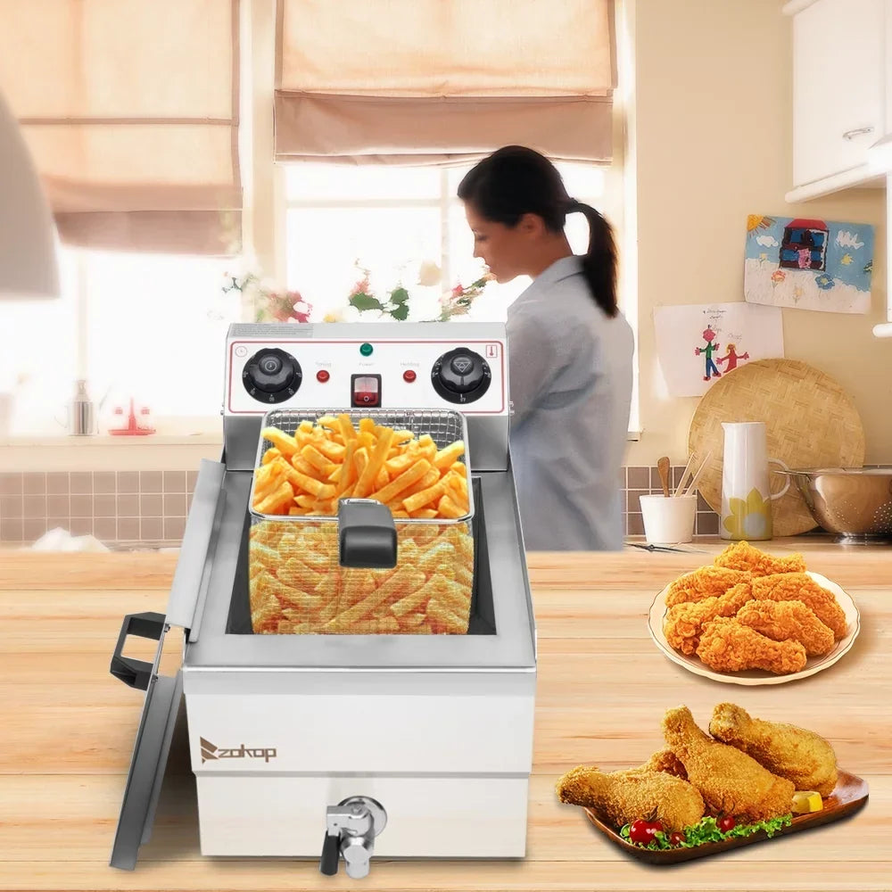 BAYUELSWU Electric Deep Fryer With Basket, 12.5Qt Stainless Steel Single Tank, 8L Basket