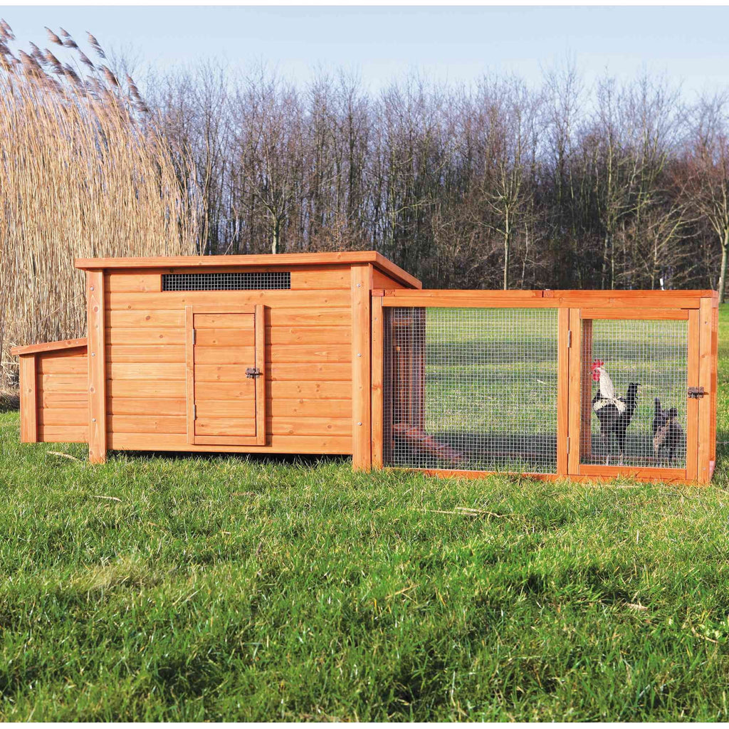 TRIXIE Weatherproof Outdoor Wooden Chicken Coop With 2 Nesting Boxes And Run, Brown