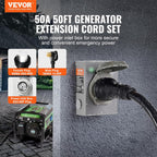 VEVOR 50 Amp Generator Cord And Power Inlet Box Kit, 50-Foot, NEMA 14-50P/SS2-50R, 6/3+8/1 AWG