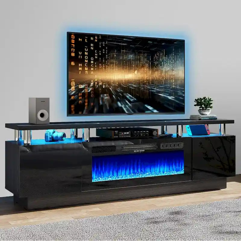 70 Inch TV Stand With 36 Inch Electric Fireplace And Adjustable Shelves