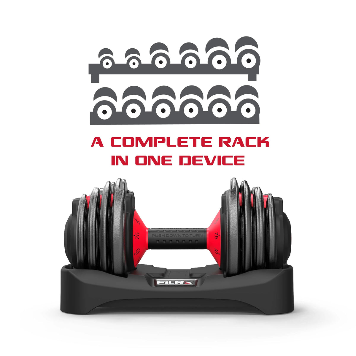 FitRx SmartBell Adjustable Dumbbell Set, 2-Pack, 25lb, 9-in-1 Quick-Select Weights, 2.5lb Increments