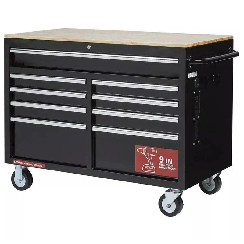46 in W x 24 in D 9-Drawer Gloss Black Deep Tool Chest Mobile Workbench