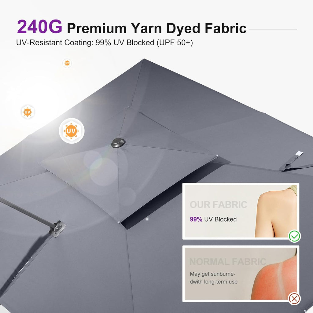 PURPLE LEAF Cantilever Patio Umbrella 10' X 13' Grey