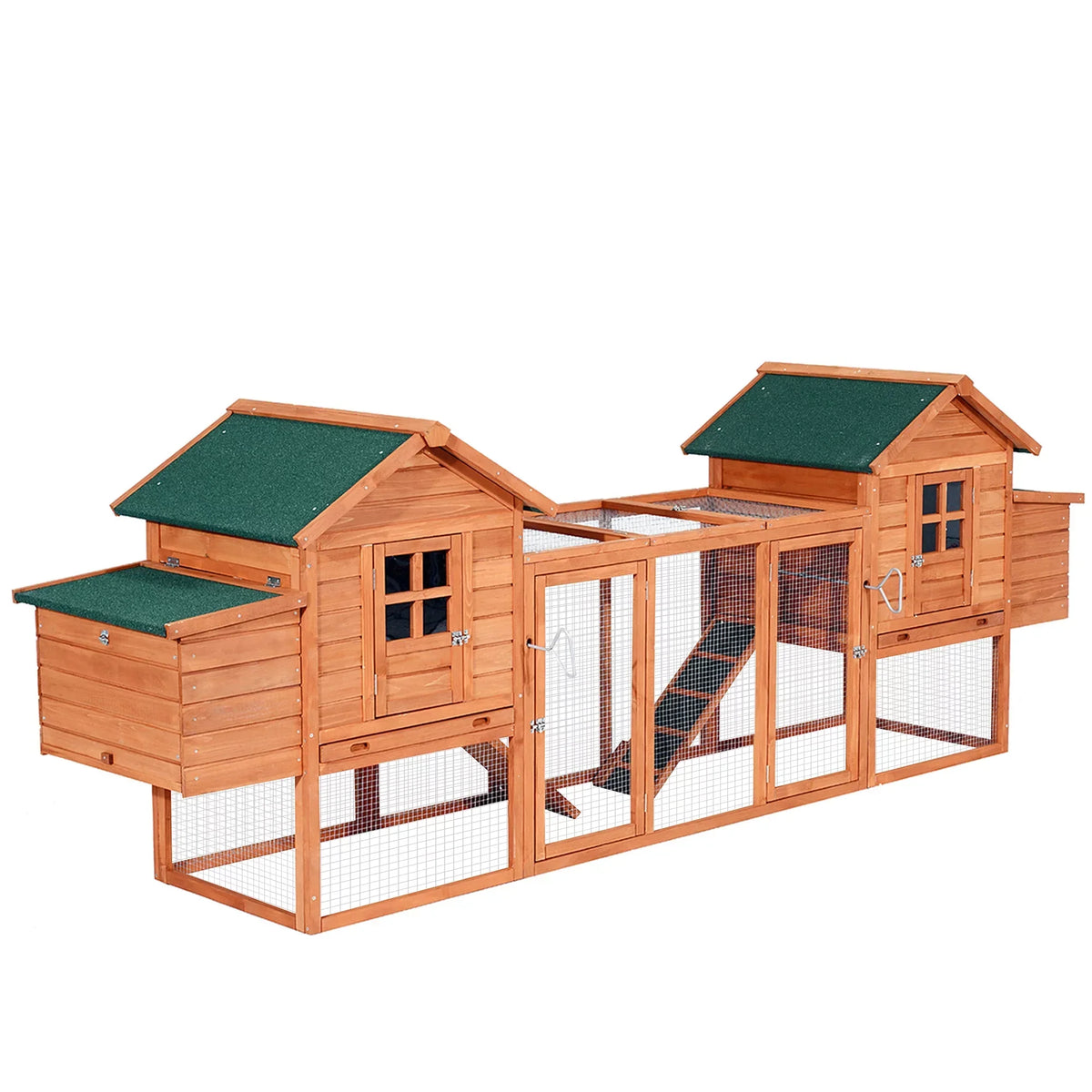 Pawhut Wooden Chicken Coop With Double Nesting Boxes And Outdoor Run
