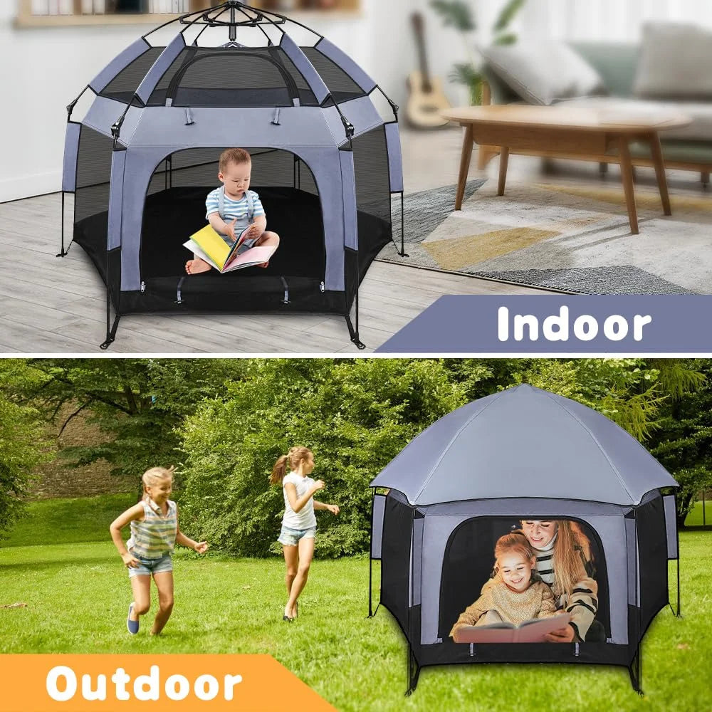 Outdoor Baby Playpen With Canopy, 61 x 61 x 49.2 in