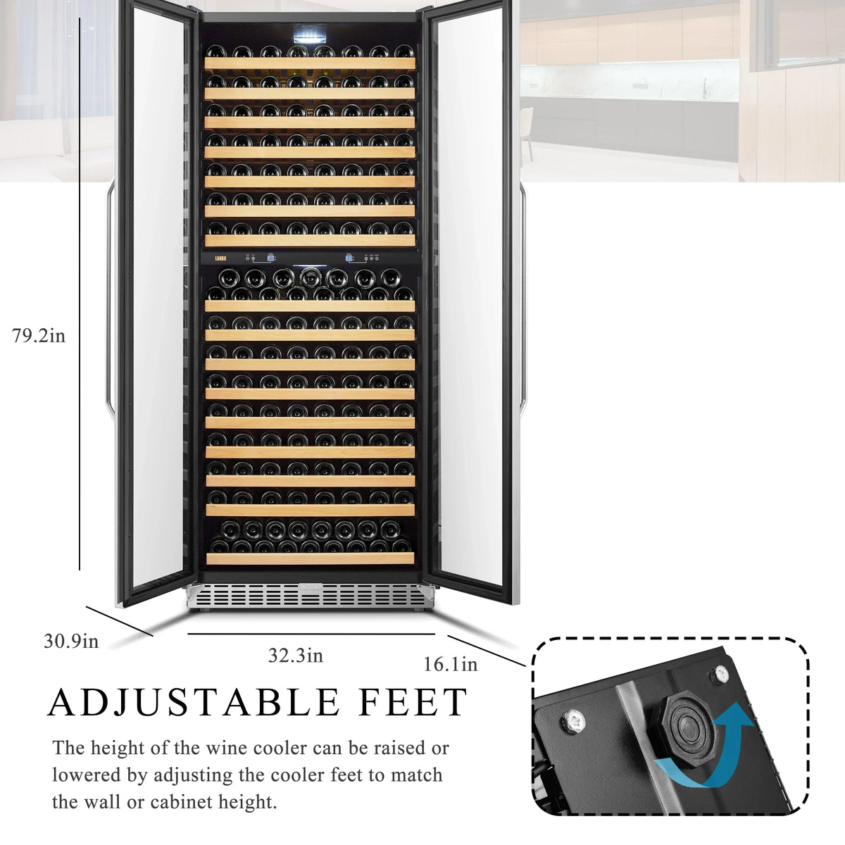Lanbo 32 Inch 287 Bottle Dual Zone Compressor Freestanding Wine Refrigerator - LW328DD