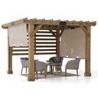 Sunjoy Cedar Wood Hot Tub Pergola 10 x 11 ft With Adjustable Canopy And Privacy Screen