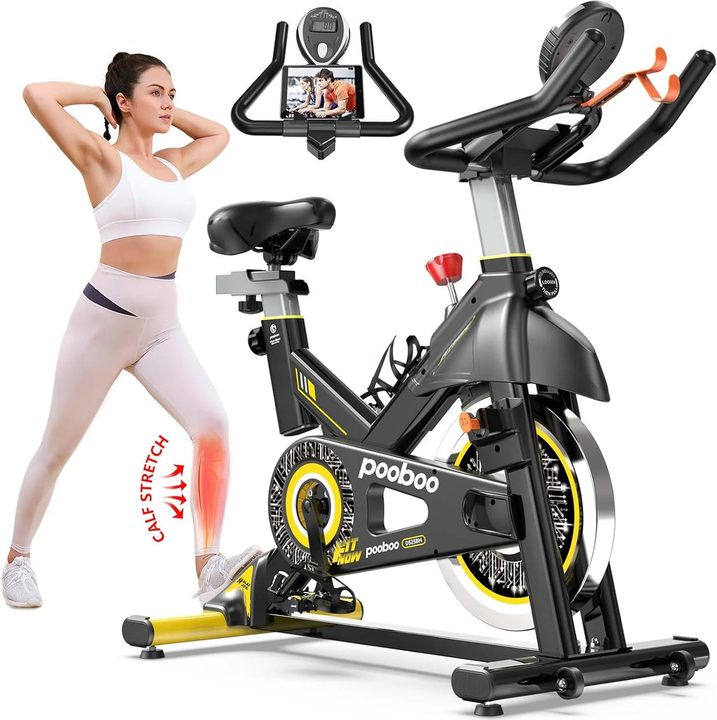 pooboo Indoor Exercise Bike With Adjustable Resistance And Belt Drive