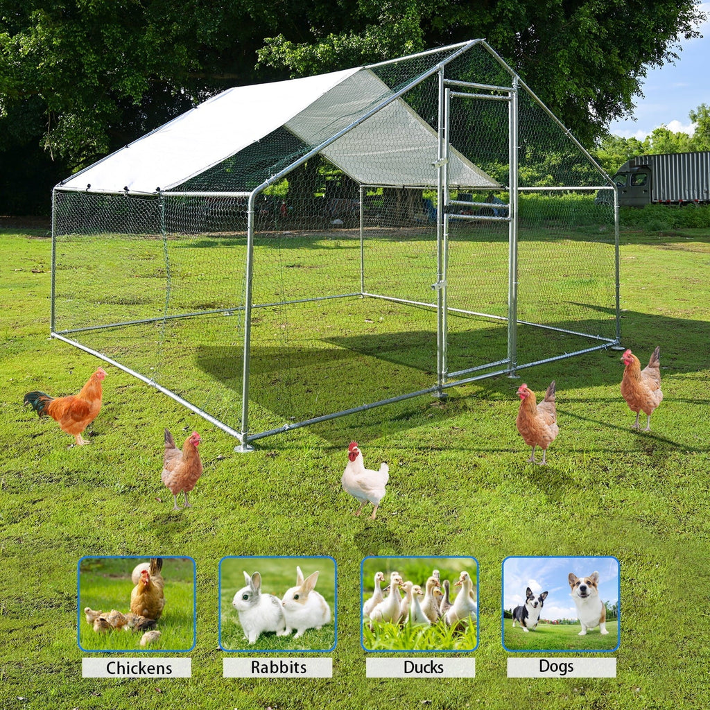 Kkonetoy Metal Chicken Coop 10 X 10 X 6.6ft With Waterproof Cover