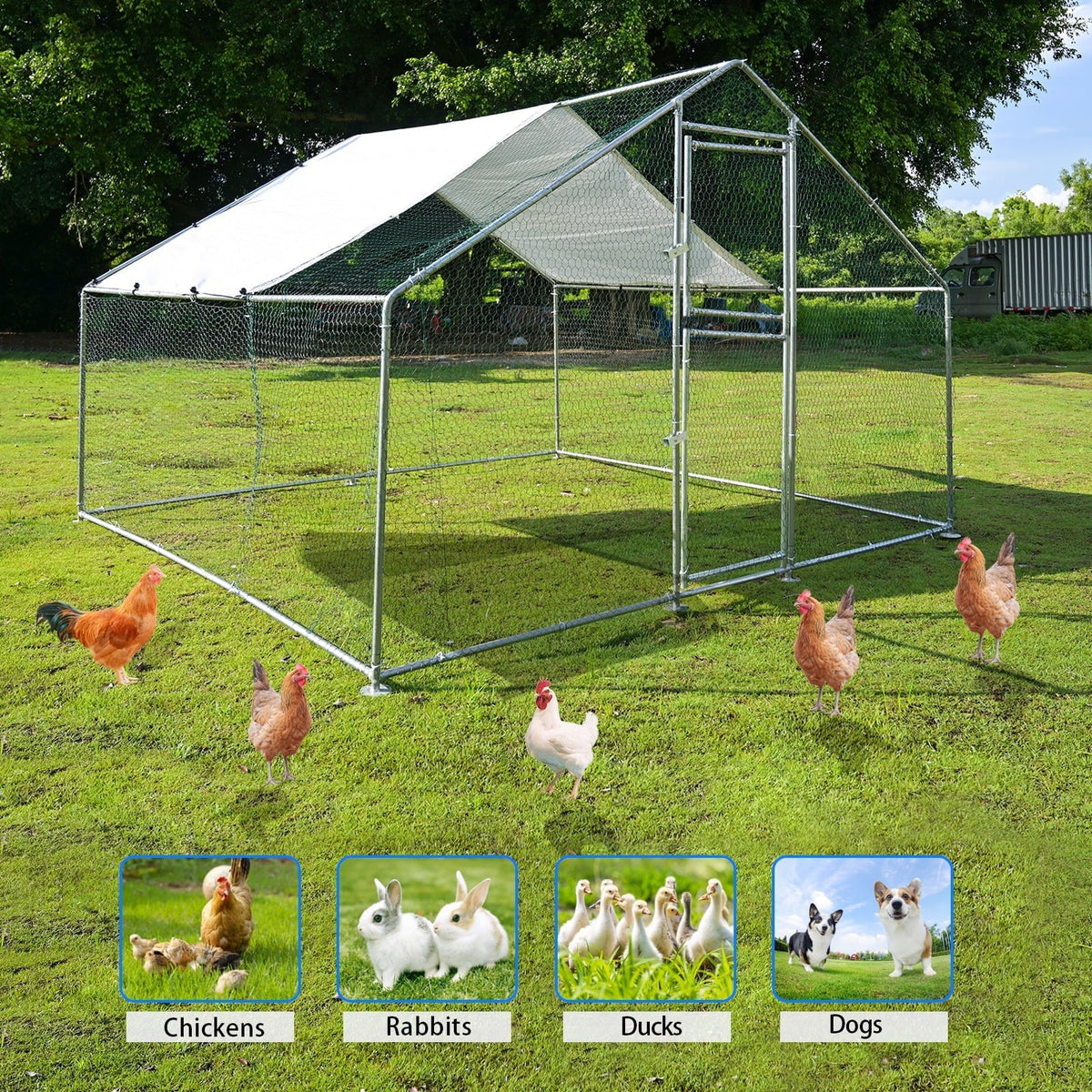 Kkonetoy Metal Chicken Coop 10 X 10 X 6.6ft With Waterproof Cover