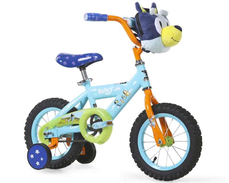 Bluey 12-Inch Kids' BMX Bike With Steel Frame, Coaster Brake, Training Wheels And Plush Carry Bag - Ages 3-5