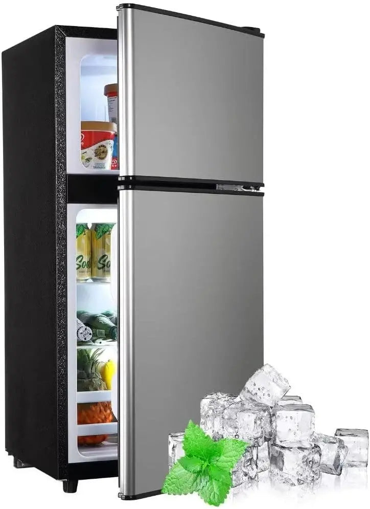OOTDAY Compact Refrigerator With Freezer 3.5 Cu Ft Silver 16.7 x 17.5 x 34.2 inches - FLS-80-SILVER