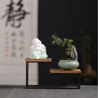 Handmade Clay Laughing Buddha Statue Ornament, White or Green - 9.5cm