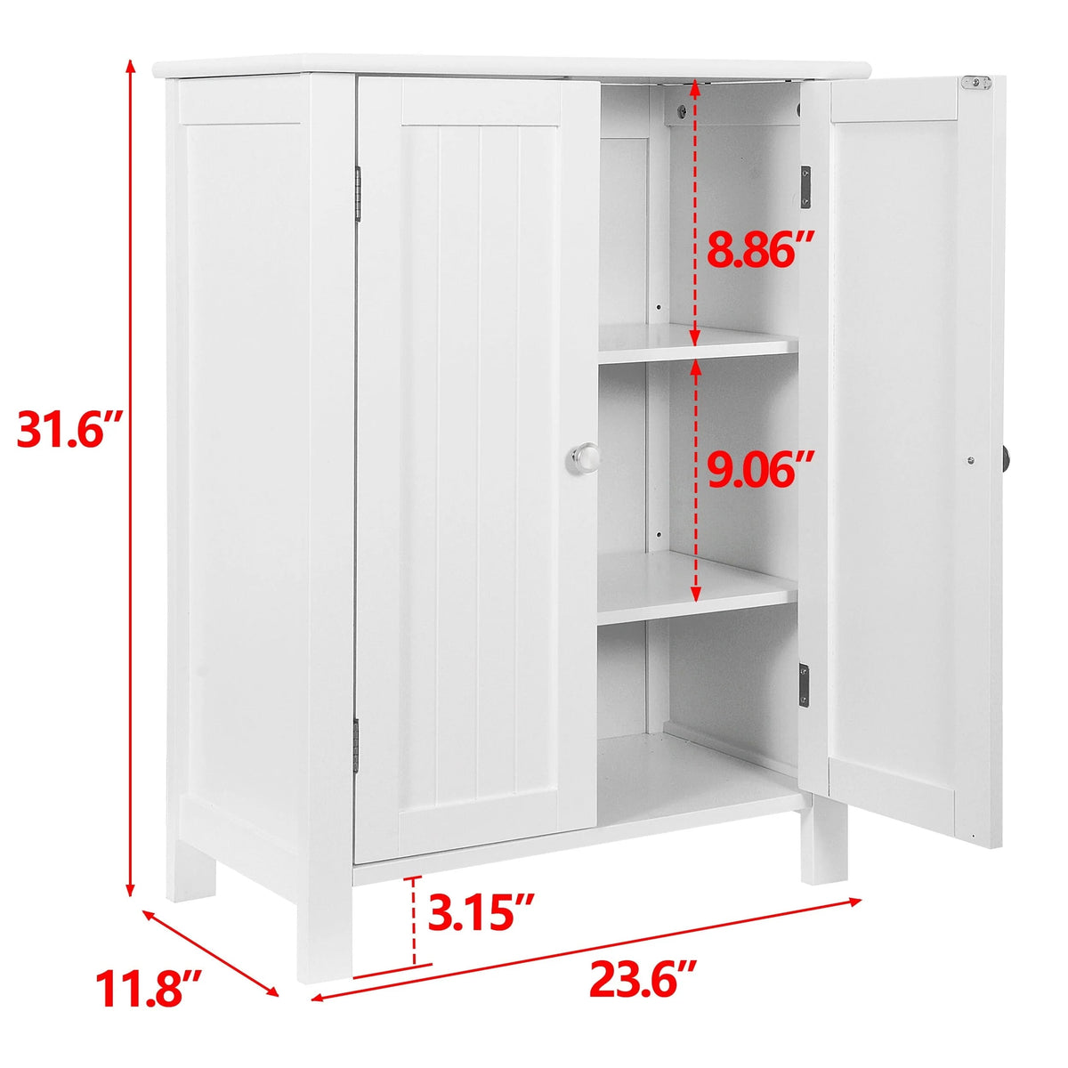 HomGarden 2-Door Bathroom Floor Storage Cabinet With Adjustable Shelves, 11.8in W, White