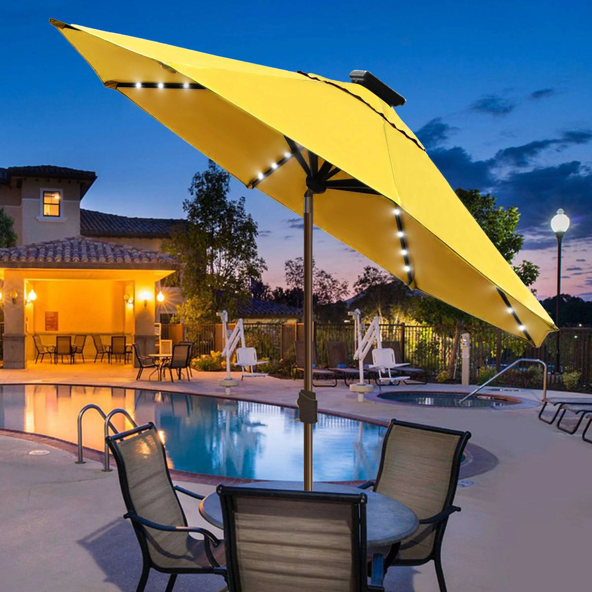 EliteShade 9ft Market Patio Umbrella With 80 LED Lights, Ruby