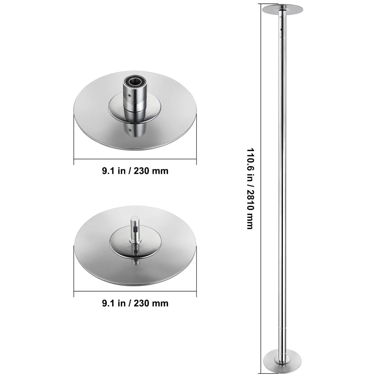 KFFKFF Dance Pole Set, 45mm Stainless Steel, Silver - HM-590S