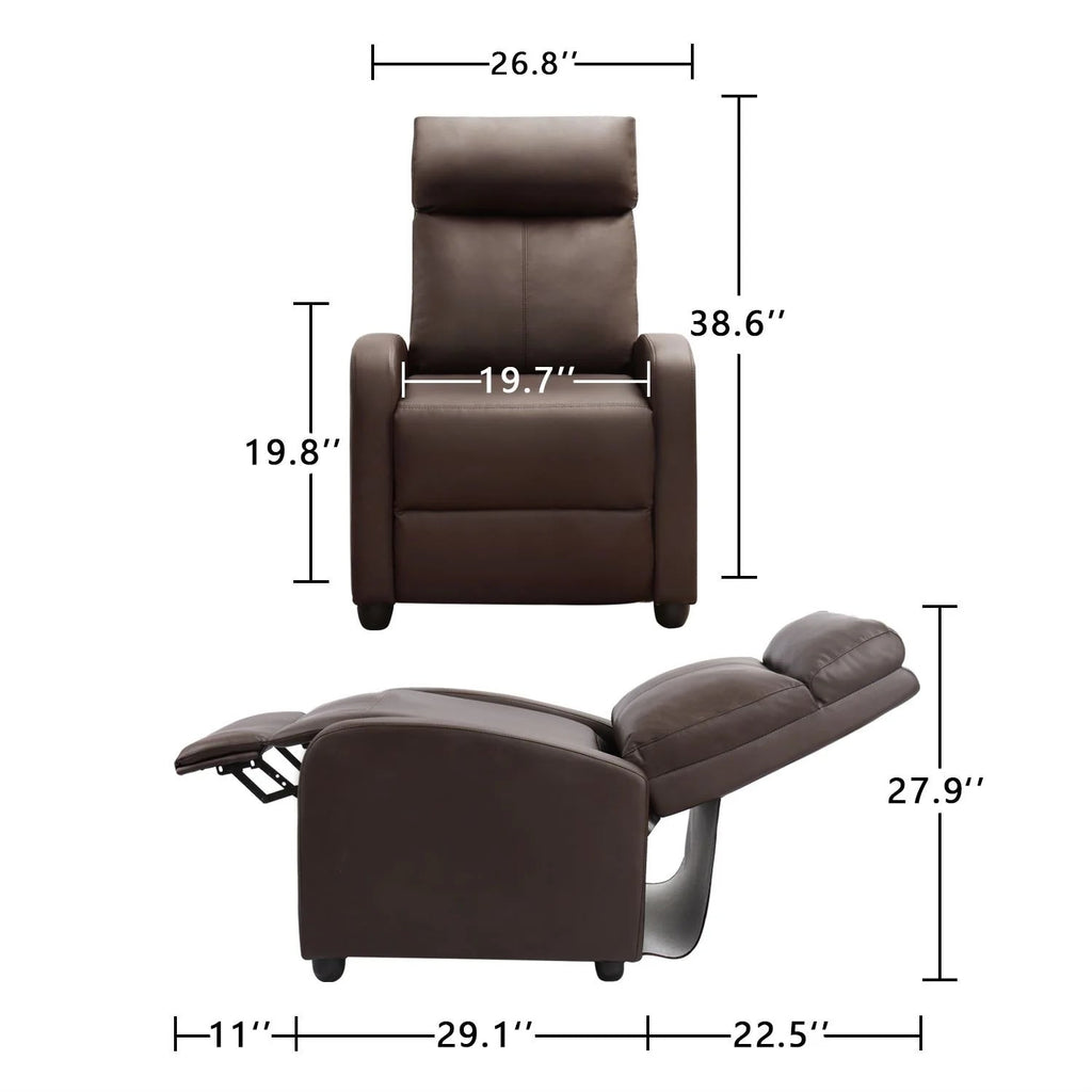 PU Leather Recliner Chair, 27.6 x 35.8 x 38.6 in, 3 Reclining Positions