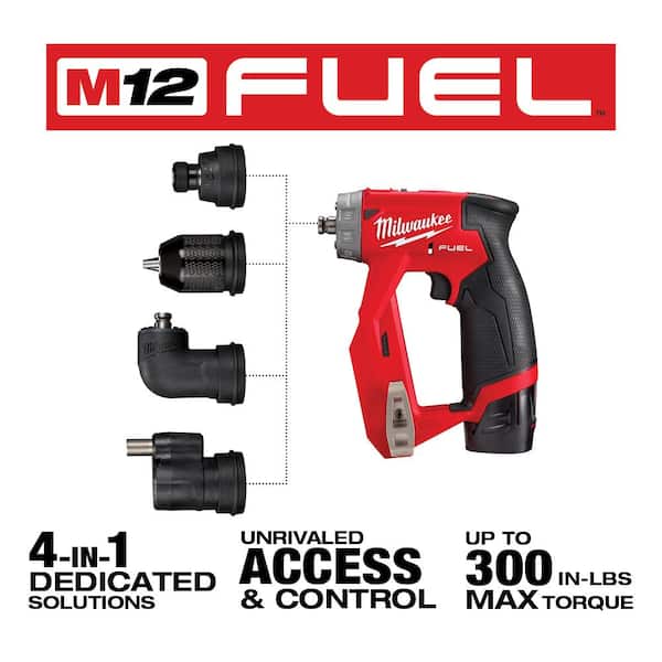 Milwaukee M12 FUEL 12V Lithium-Ion Brushless Cordless 4-in-1 3/8 in. Installation Drill Driver Kit With 4 Tool Heads