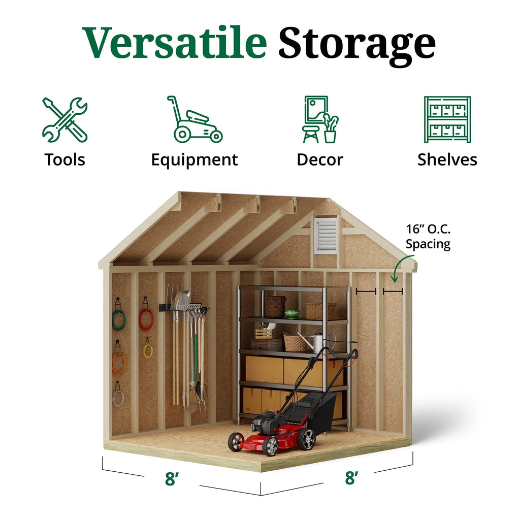 Little Cottage Co. Outdoor Wood Storage Shed, 8x8, Precut DIY Kit - Colonial Pinehurst