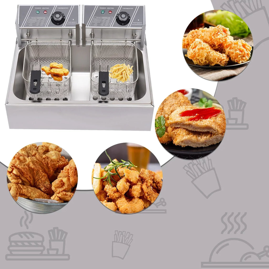 Commercial Electric Deep Fryer, 5000W, 12L Single Tank, Stainless Steel Fry Basket