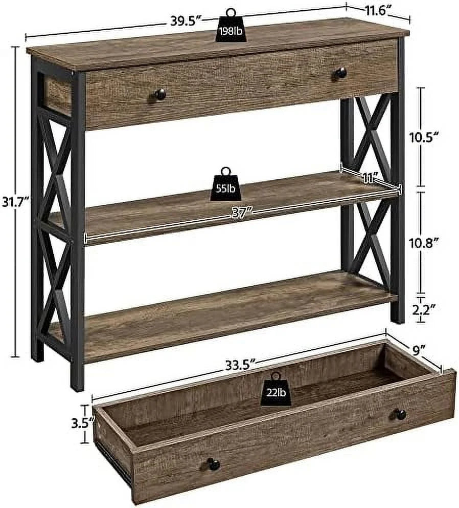 MQLIFEBOOM Console Table With Drawer And 3 Tier Shelves - Metal Frame