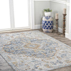 Bohemian Medallion Low-Pile Machine-Washable Area Rug, Cream And Terra