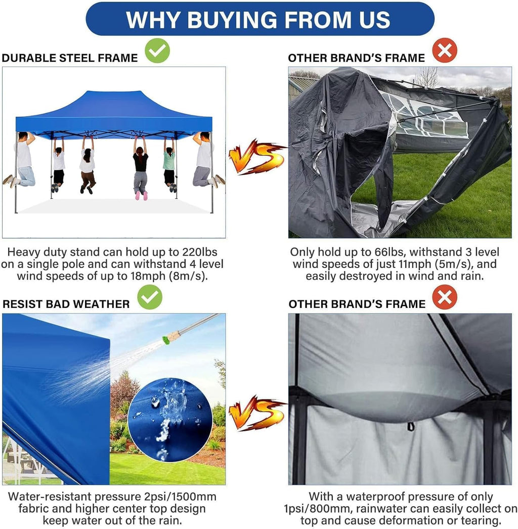COBIZI Pop-Up Canopy 10 x 15 ft Blue With 4 Sidewalls