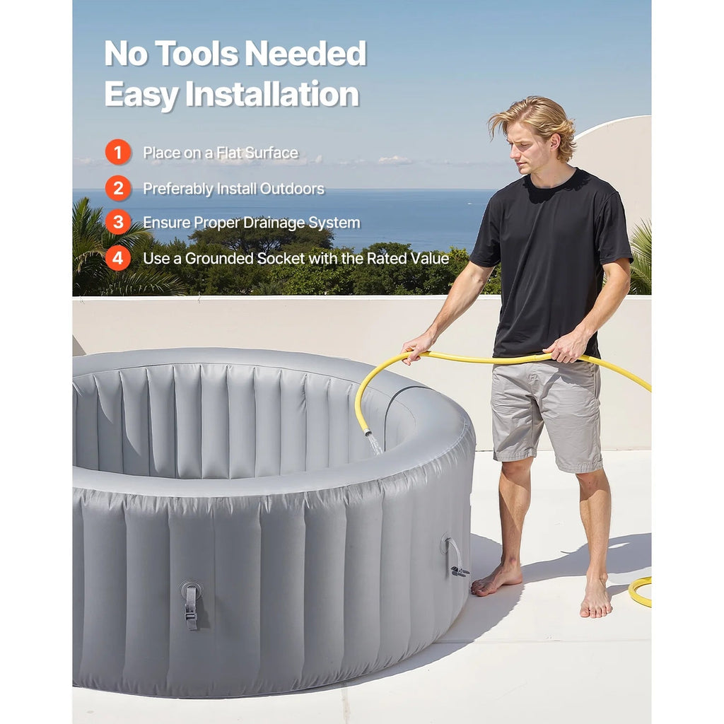 KFFKFF Inflatable Hot Tub, 4-6 Person, 81.9 x 26 in, 130 Jets, PVC, Grey - KSW0018