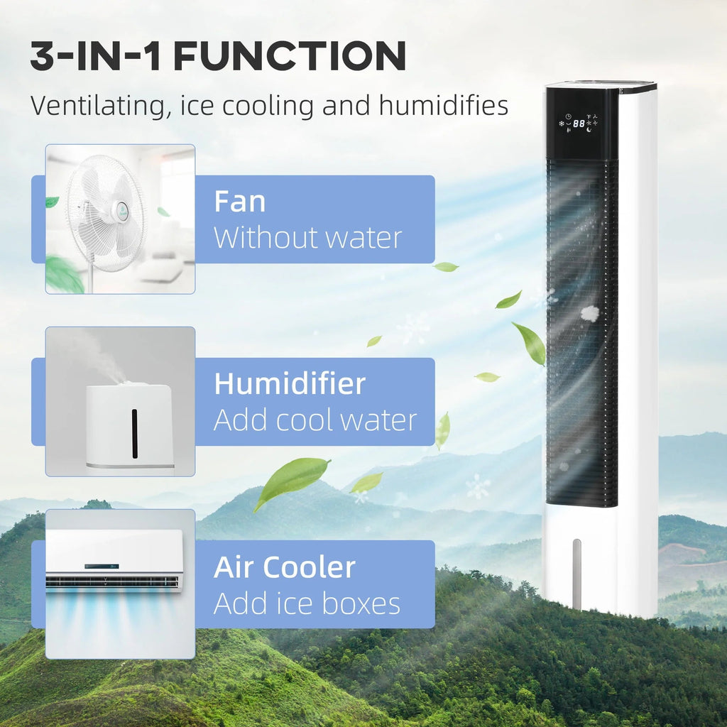 HOMCOM 42 inch Portable Evaporative Air Cooler, 3-In-1 Ice Cooling Fan Humidifier, 1.6 Gal Water Tank - White