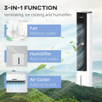 HOMCOM 42 inch Portable Evaporative Air Cooler, 3-In-1 Ice Cooling Fan Humidifier, 1.6 Gal Water Tank - White