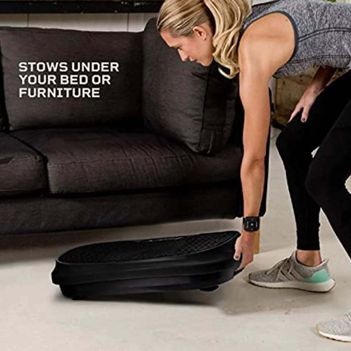 LifePro Compact Vibration Plate Exercise Machine With Workout Bands, Black - Waver Mini