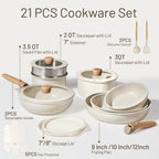 Carote 21 Pcs Nonstick Cookware Set With Detachable Handles, Oven/Dishwasher Safe