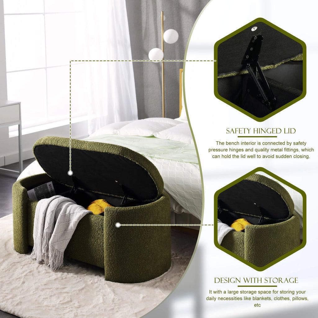 KINFFICT Velvet Upholstered Storage Ottoman Bench, 43.3 inch, Green