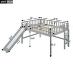 Gray Full Size Low Loft Bed With Ladder And Slide