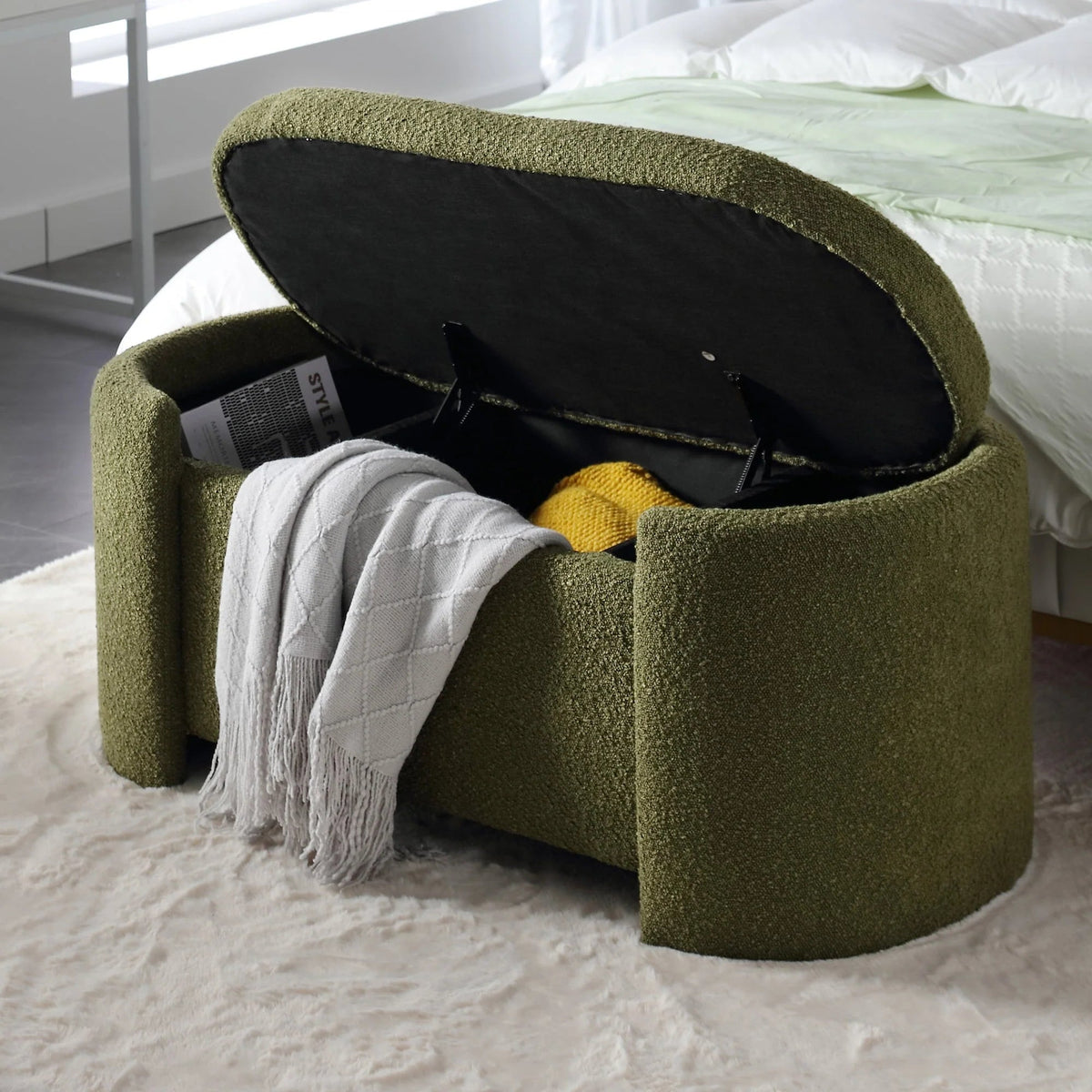 KINFFICT Velvet Upholstered Storage Ottoman Bench, 43.3 inch, Green