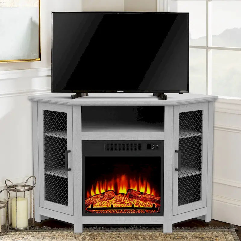 45 inch Industrial Corner Electric Fireplace TV Stand Console Table - 17 Electric Fireplace