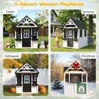 COCLUB Wooden Outdoor Playhouse With Doorbell, Phone And Kitchen Toys, 45in L x 43in W x 65in H
