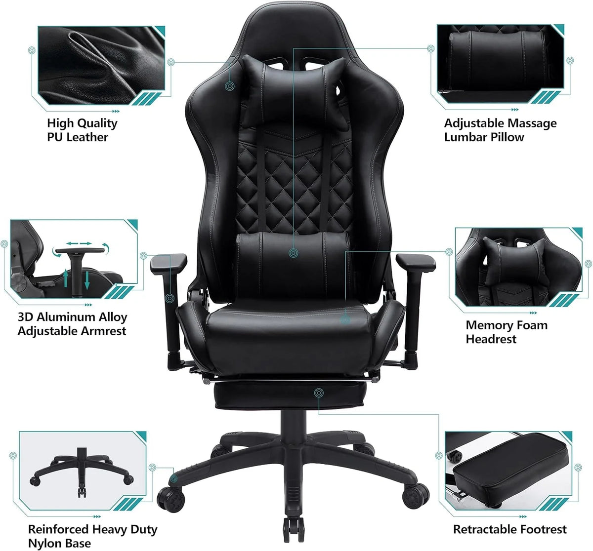 Blue Whale PU Leather Big And Tall Ergonomic Office Gaming Chair, 350 Pounds - B0BTCQ3VVW