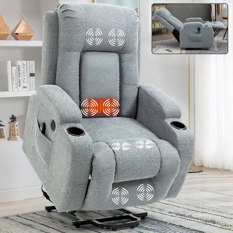 Lazy Boy Power Lift Recliner Chair With Massage, Lumbar Heating, USB Port And Cup Holders - Single Motor