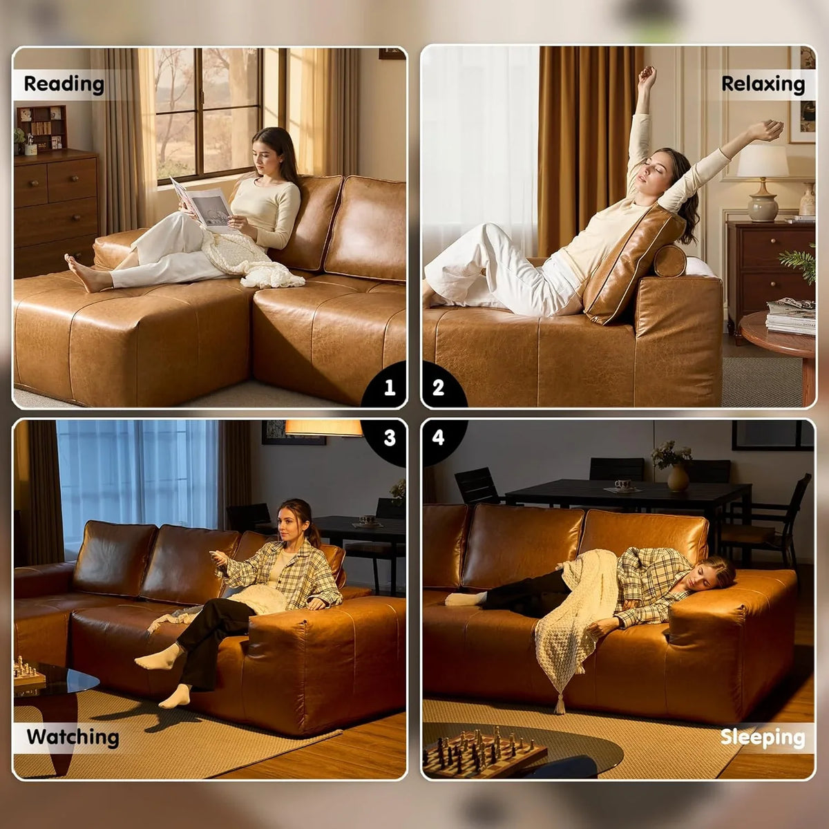 ovios 104in L-Shape Sectional Sofa With Chaise, Grey Plush Corduroy Fabric