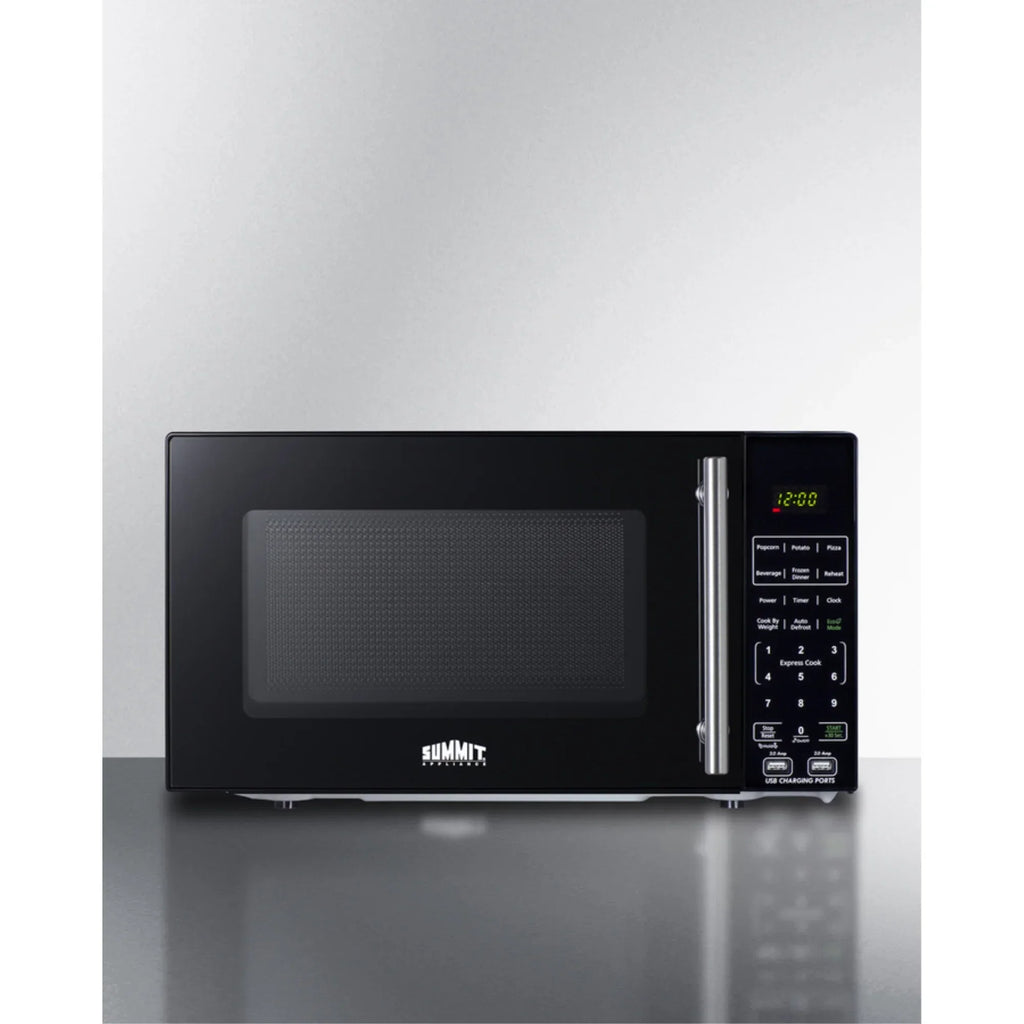 Compact Countertop Microwave, Black With 2 USB Ports And Built-In Power Allocator