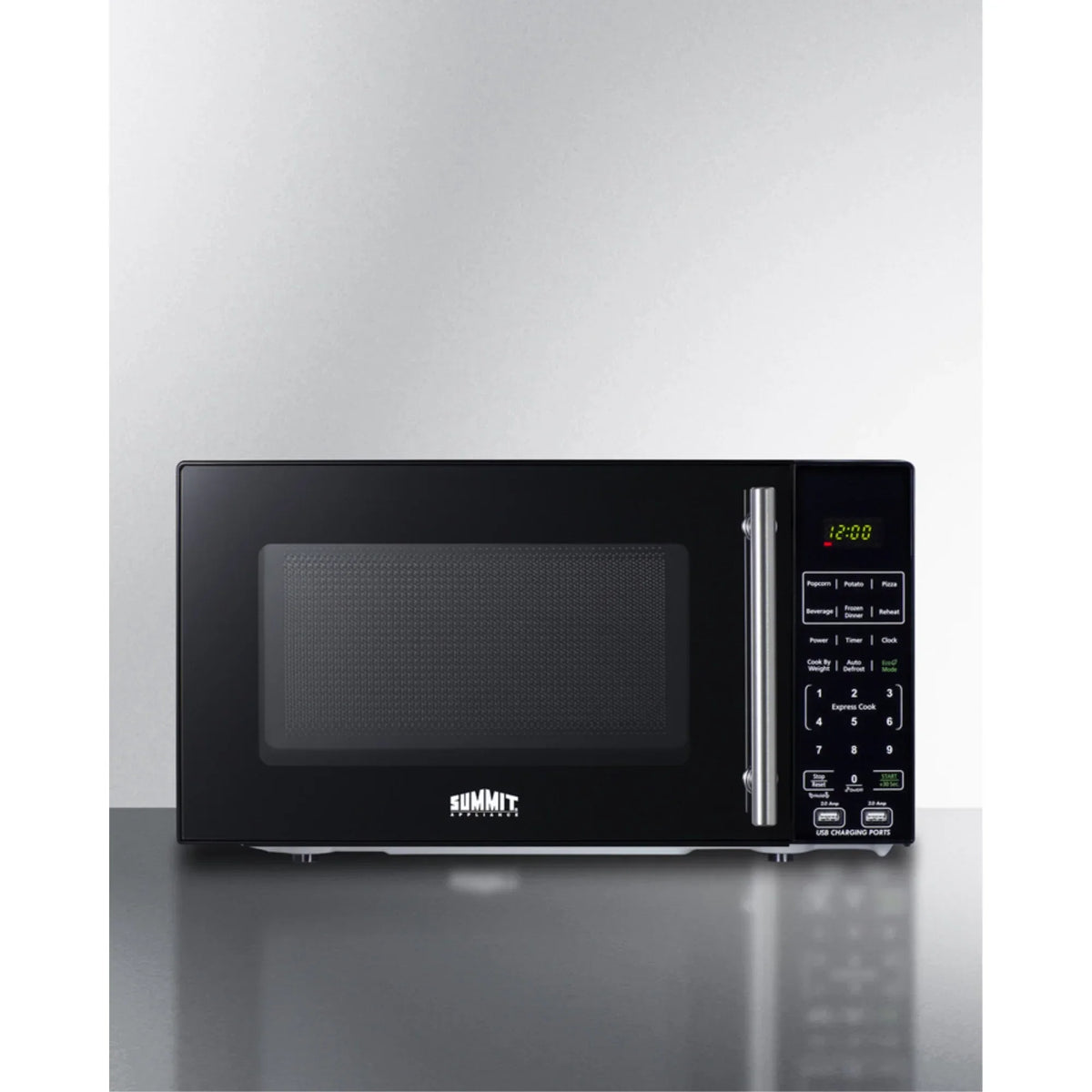 Compact Countertop Microwave, Black With 2 USB Ports And Built-In Power Allocator