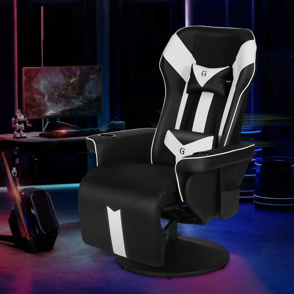 King Throne Ergonomic Gaming Chair With Footrest, Headrest, Lumbar Support, Cupholders, Black White