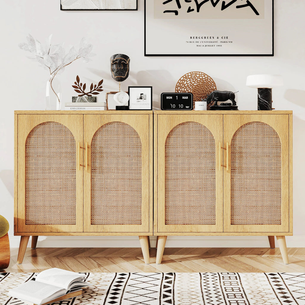 Rovaurx Set Of 2 Rattan Storage Cabinets With Doors