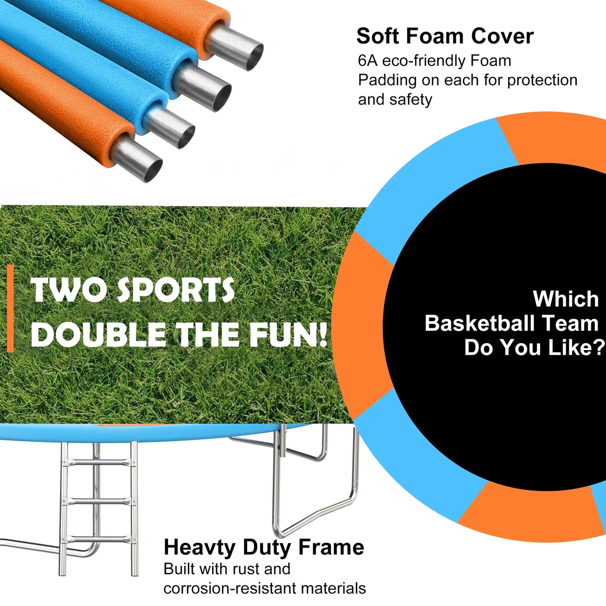 SHINPT 14ft Outdoor Trampoline With Safety Net, Basketball Hoop And Ladder